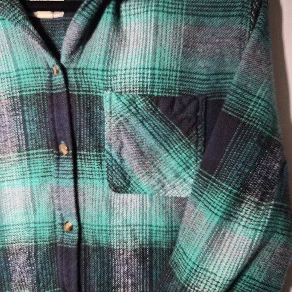American Eagle Vintage Boyfriend Flannel Sherpa Hood Shacket, Womens Size M - Picture 3 of 13
